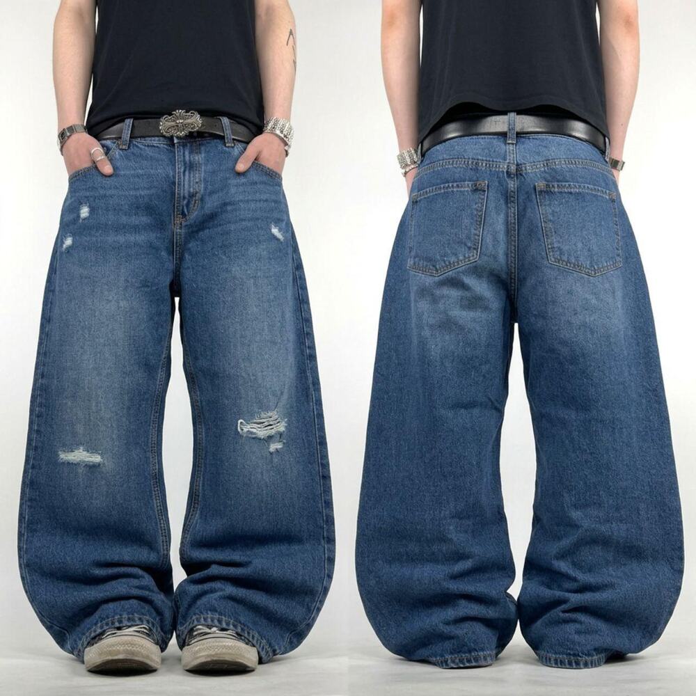 Vintage y2k grunge archive faded baggy wide leg distressed jeans